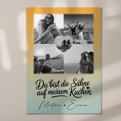 Beste Freundinnen Fotoboard mit 4 Fotos und 1 Herz Foto Du bist die Sahne personalisiertes Geschenk 7