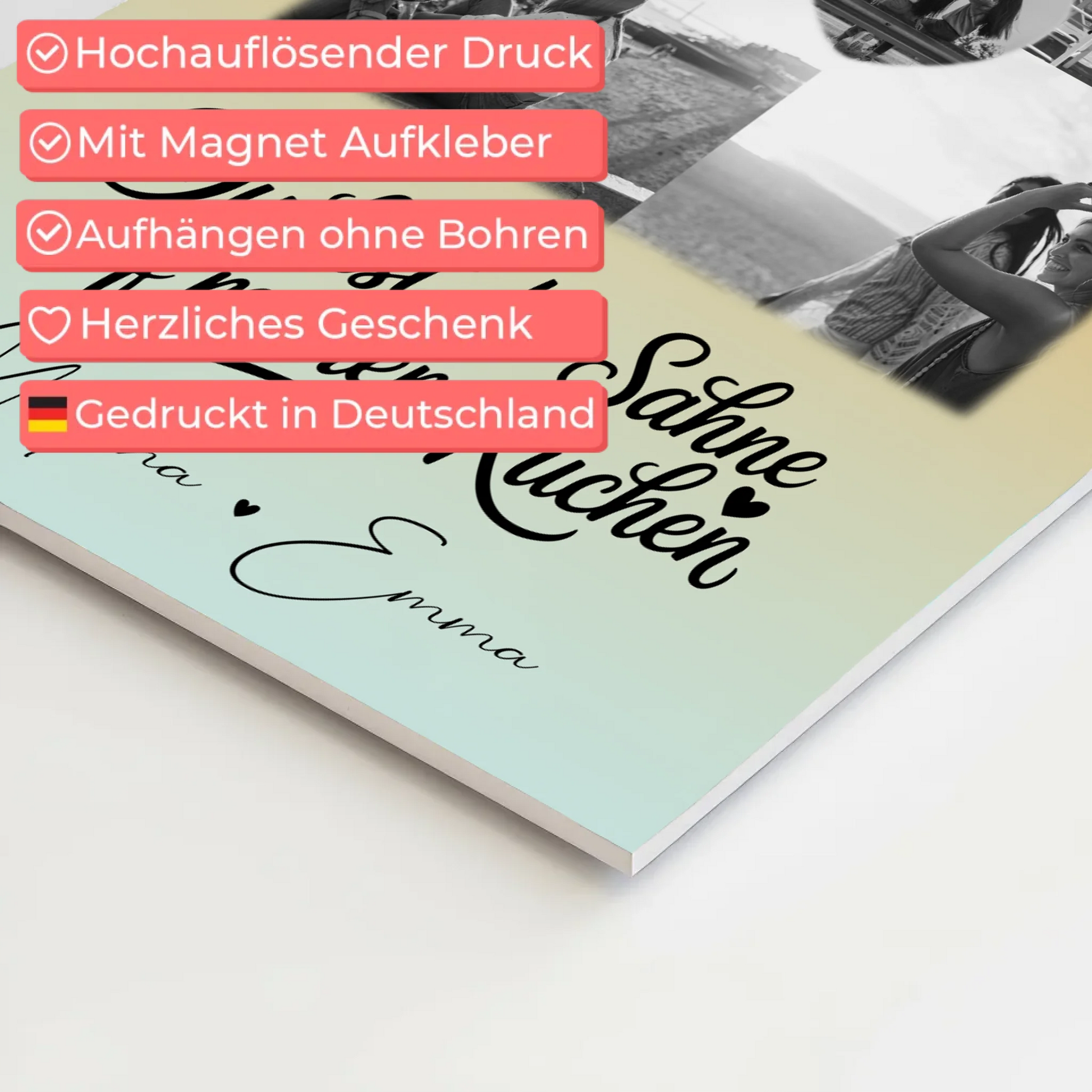 Beste Freundinnen Fotoboard mit 4 Fotos und 1 Herz Foto Du bist die Sahne personalisiertes Geschenk 10