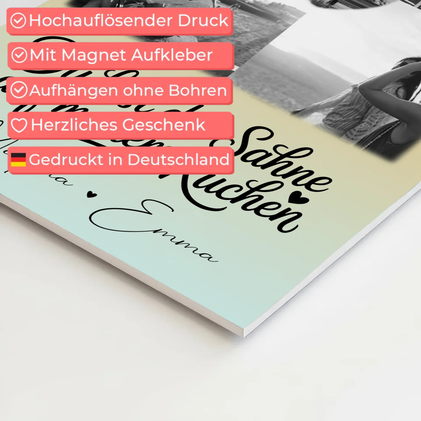 Beste Freundinnen Fotoboard mit 4 Fotos und 1 Herz Foto Du bist die Sahne personalisiertes Geschenk