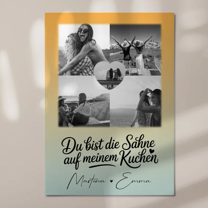 Beste Freundinnen Fotoboard mit 4 Fotos und 1 Herz Foto Du bist die Sahne personalisiertes Geschenk