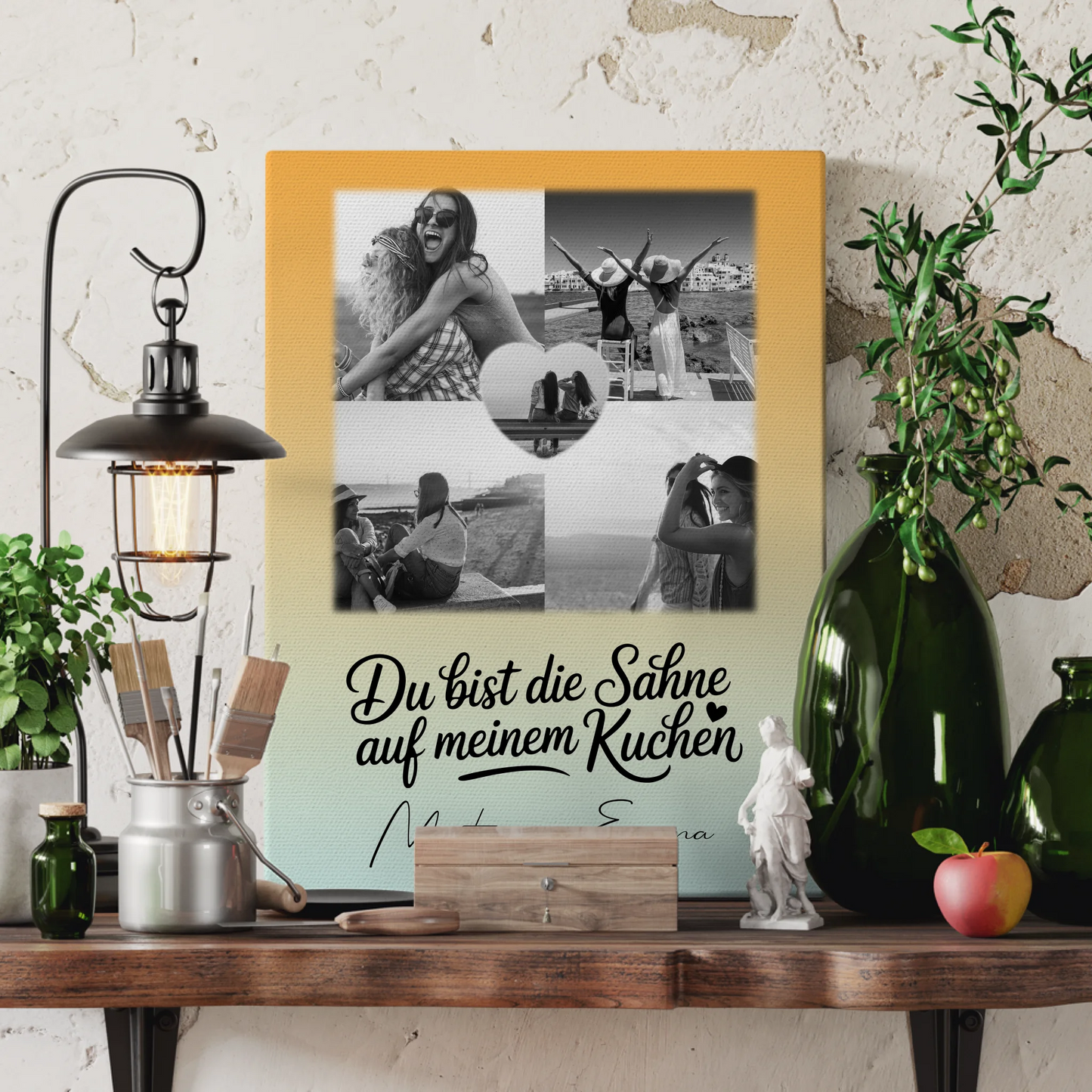 Beste Freundin Geschenk mit 4 Fotos und Herz Foto Personalisiertes Geschenk Du bist die Sahne 3