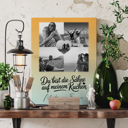 Beste Freundin Geschenk mit 4 Fotos und Herz Foto Personalisiertes Geschenk Du bist die Sahne 3