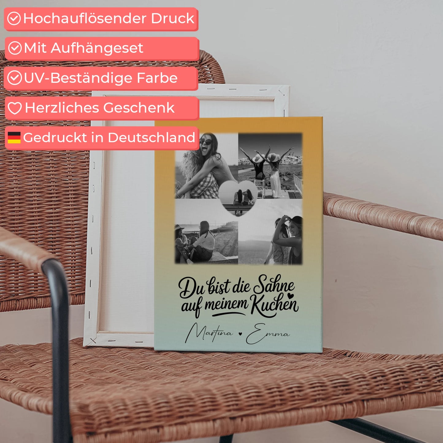 Beste Freundin Geschenk mit 4 Fotos und Herz Foto Personalisiertes Geschenk Du bist die Sahne 5