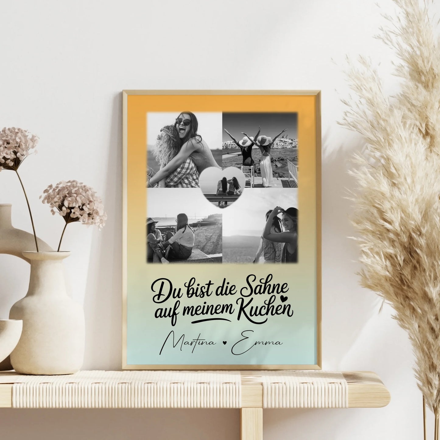 Poster beste Freundinnen Du bist die Sahne mit 4 Fotos und 1 Herz Foto als Geschenk