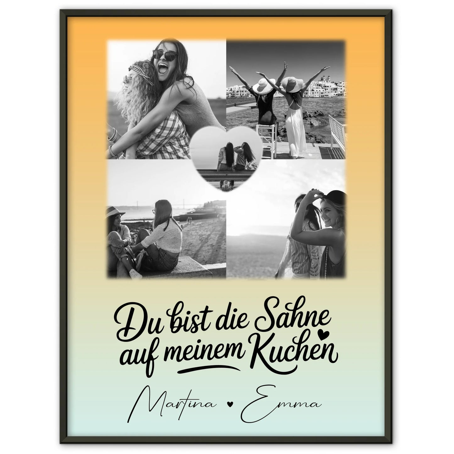 Poster beste Freundinnen Du bist die Sahne mit 4 Fotos und 1 Herz Foto als Geschenk