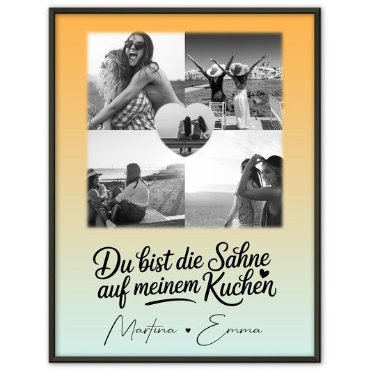 Poster beste Freundinnen Du bist die Sahne mit 4 Fotos und 1 Herz Foto als Geschenk