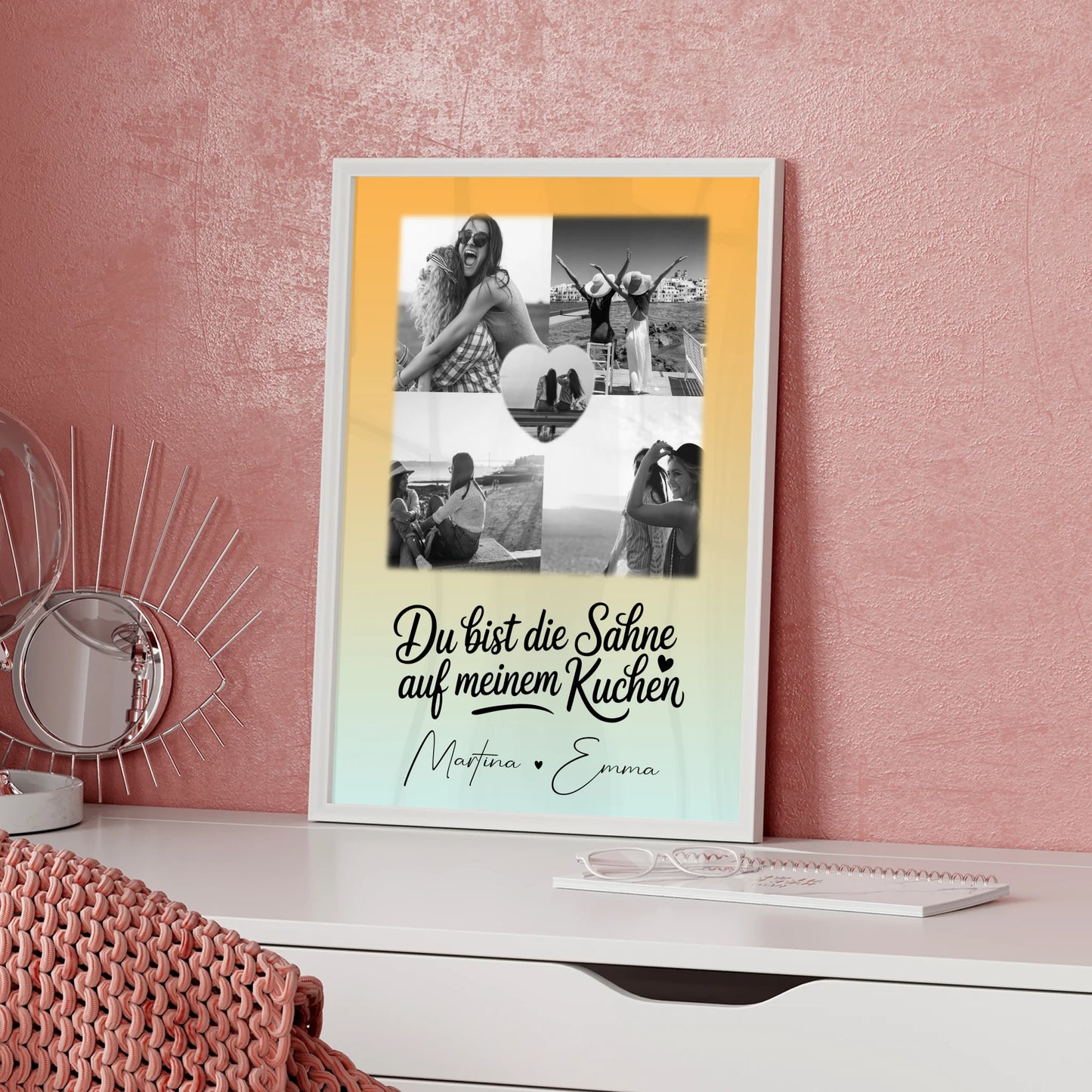 Poster beste Freundinnen Du bist die Sahne mit 4 Fotos und 1 Herz Foto als Geschenk