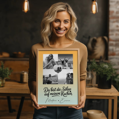 Poster beste Freundinnen Du bist die Sahne mit 4 Fotos und 1 Herz Foto als Geschenk