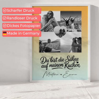 Poster beste Freundinnen Du bist die Sahne mit 4 Fotos und 1 Herz Foto als Geschenk