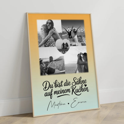 Poster beste Freundinnen Du bist die Sahne mit 4 Fotos und 1 Herz Foto als Geschenk