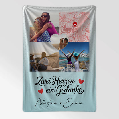 Personalisierte Kuscheldecke Mit Namen 3 Fotos und 1 Herz Foto Karte Zwei Herzen ein Gedanke 7