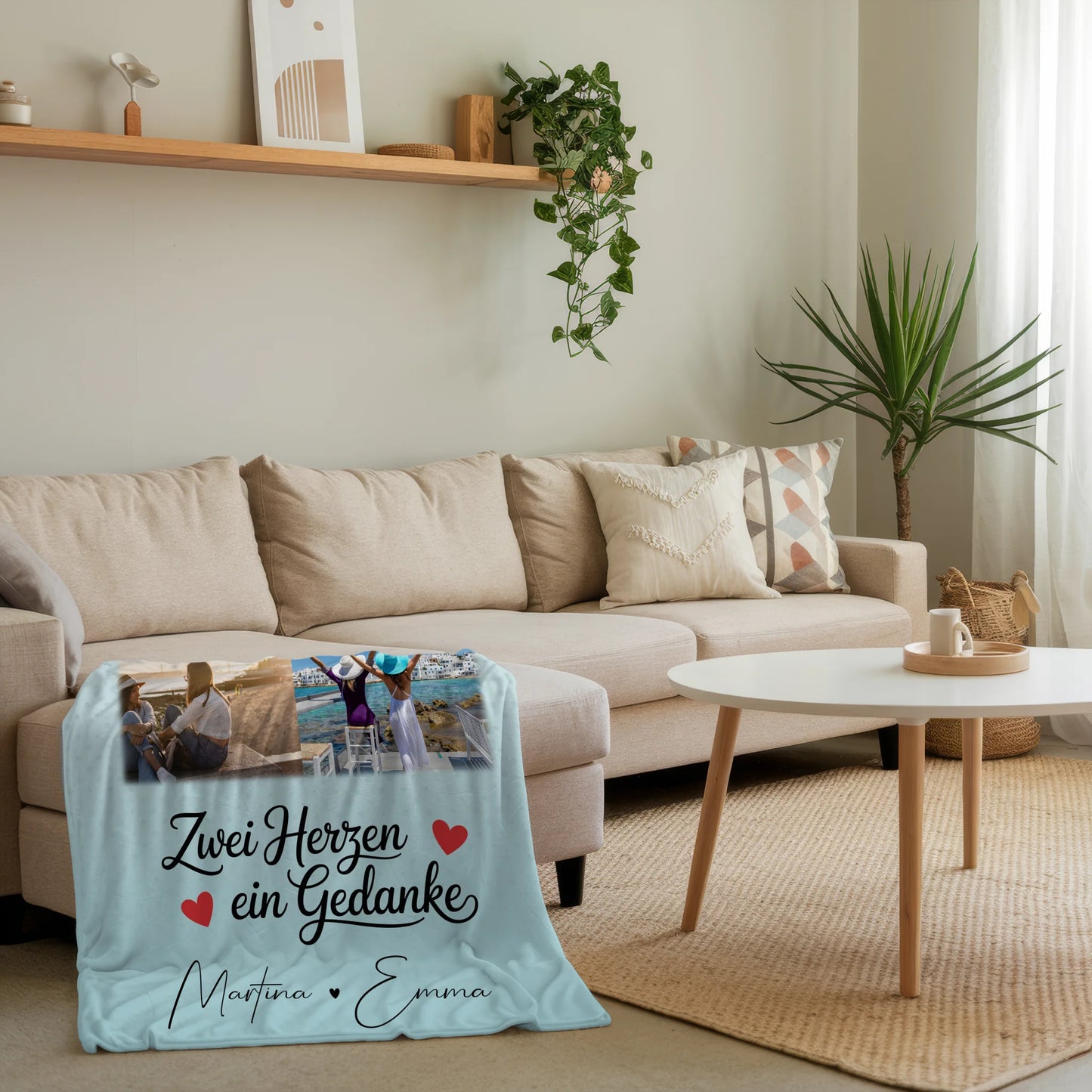 Personalisierte Kuscheldecke Mit Namen 3 Fotos und 1 Herz Foto Karte Zwei Herzen ein Gedanke 4