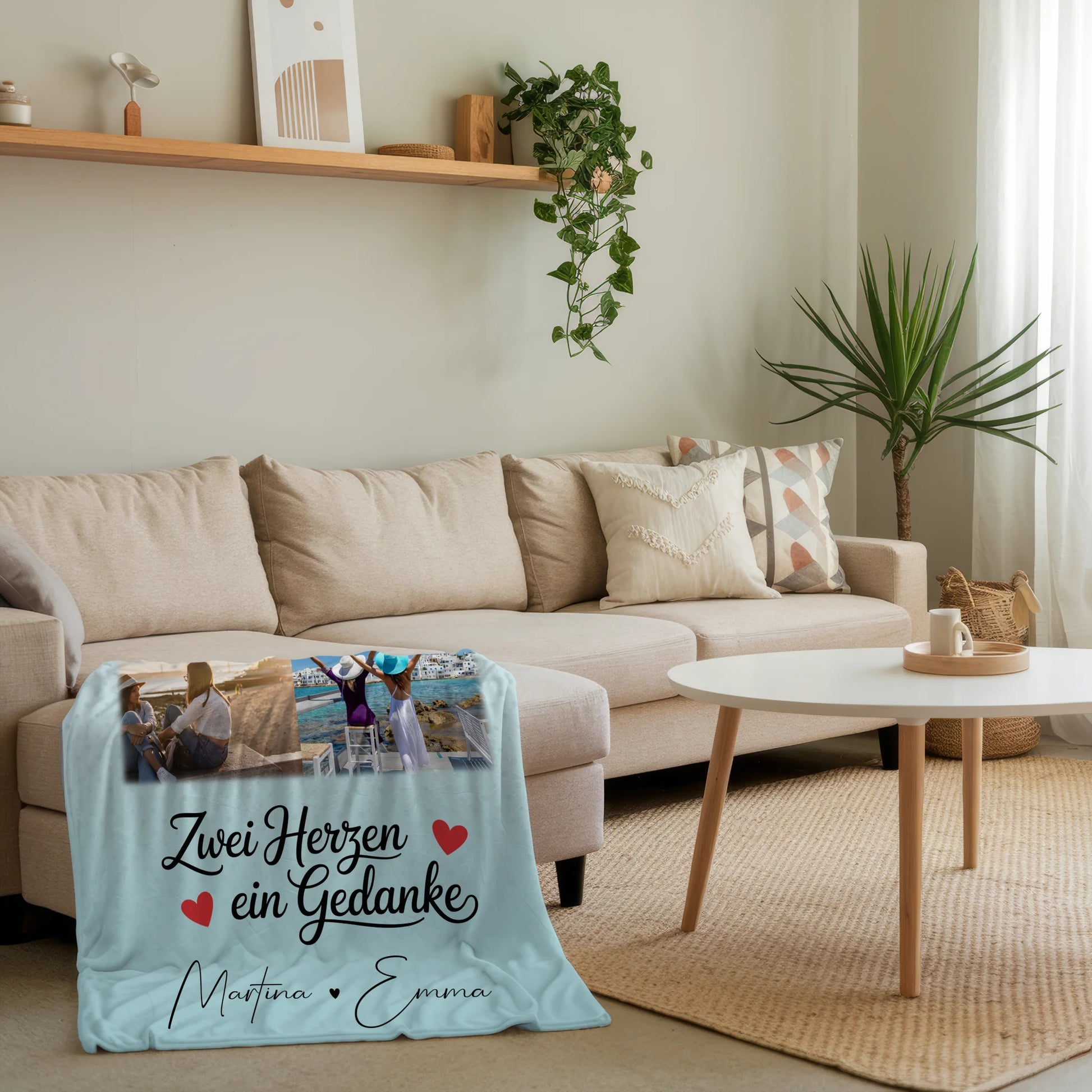 Personalisierte Kuscheldecke Mit Namen 3 Fotos und 1 Herz Foto Karte Zwei Herzen ein Gedanke 4