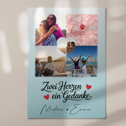 Beste Freundin Fotoboard mit 3 Fotos und 1 Herz Foto Karte Zwei Herzen ein Gedanke personalisiertes Geschenk 7