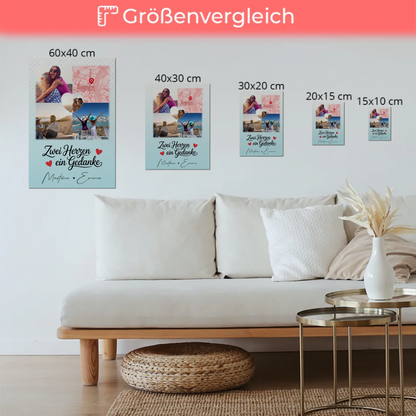 Beste Freundin Fotoboard mit 3 Fotos und 1 Herz Foto Karte Zwei Herzen ein Gedanke personalisiertes Geschenk