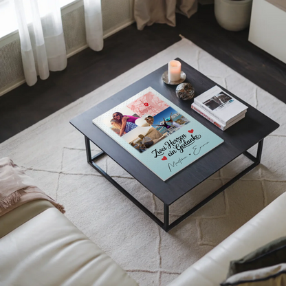 Beste Freundin Fotoboard mit 3 Fotos und 1 Herz Foto Karte Zwei Herzen ein Gedanke personalisiertes Geschenk