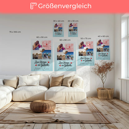 Personalisierte Leinwand für beste Freundin mit 3 Fotos und Herzmotiv Zwei Herzen ein Gedanke 6