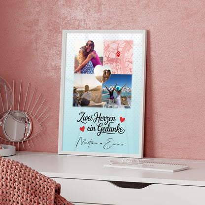 Freundinnen Bild Personalisiert mit 3 Fotos und 1 Herz Foto Karte Zwei Herzen ein Gedanke