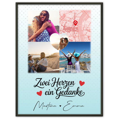 Freundinnen Bild Personalisiert mit 3 Fotos und 1 Herz Foto Karte Zwei Herzen ein Gedanke