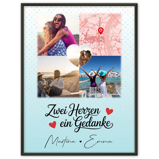 Freundinnen Bild Personalisiert mit 3 Fotos und 1 Herz Foto Karte Zwei Herzen ein Gedanke