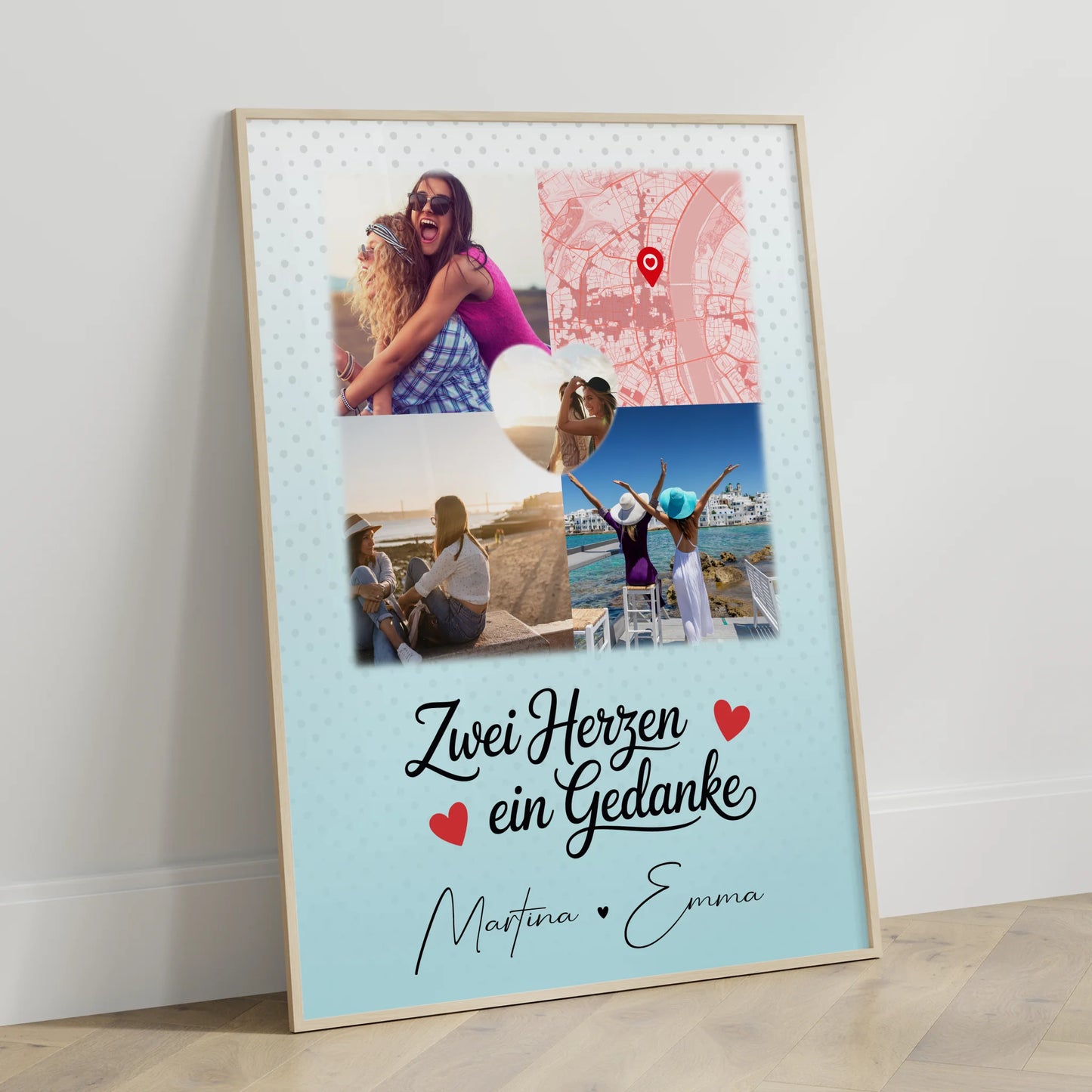 Freundinnen Bild Personalisiert mit 3 Fotos und 1 Herz Foto Karte Zwei Herzen ein Gedanke