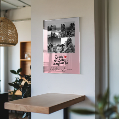 Personalisiertes Fotogeschenk beste Freundin mit 8 Fotos und Herz Motiv Du bist Zucker
