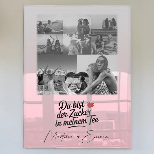 Personalisiertes Fotogeschenk beste Freundin mit 8 Fotos und Herz Motiv Du bist Zucker