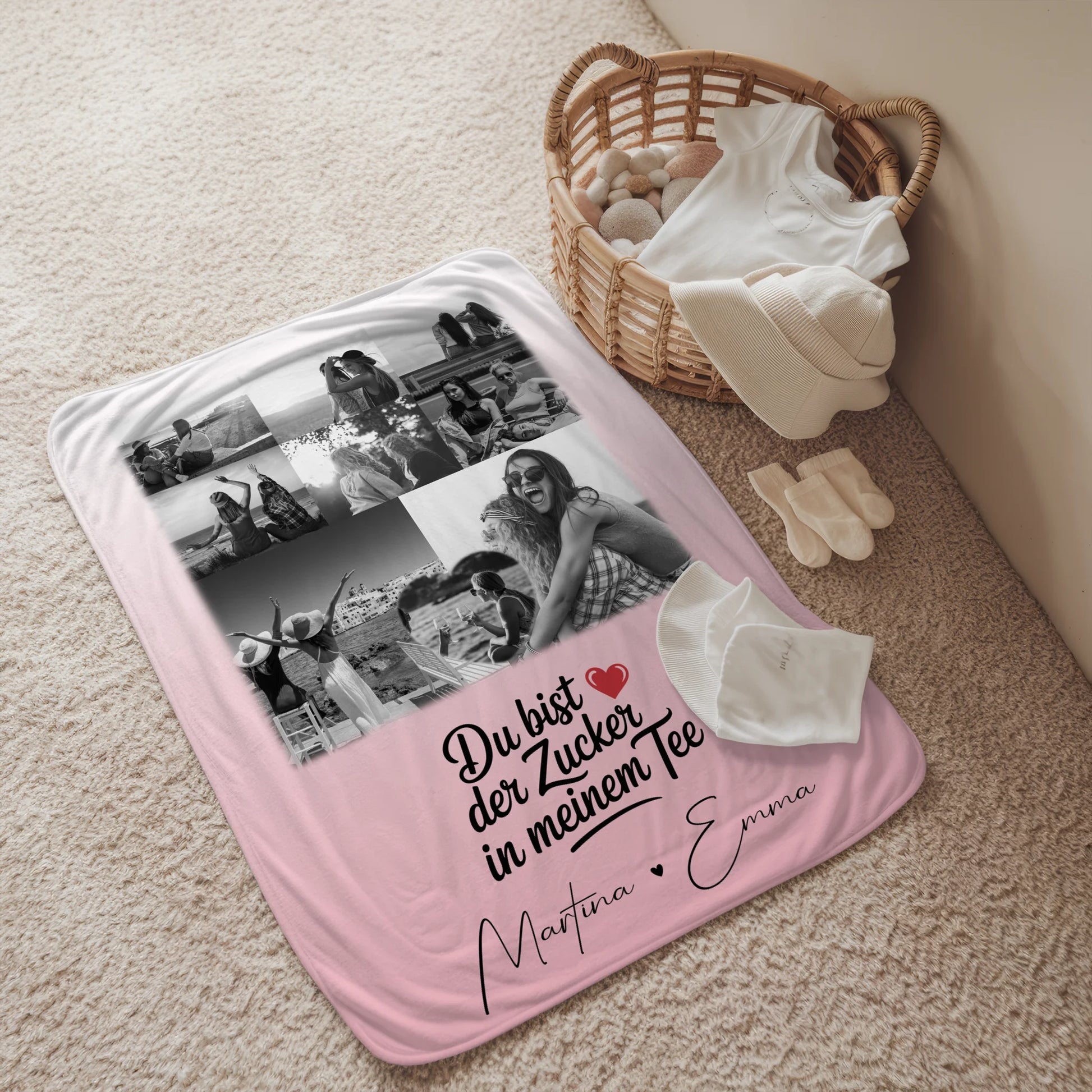 Personalisierte Decke Mit Namen 8 Fotos und 1 Herz Foto Du bist Zucker Geschenkidee 2