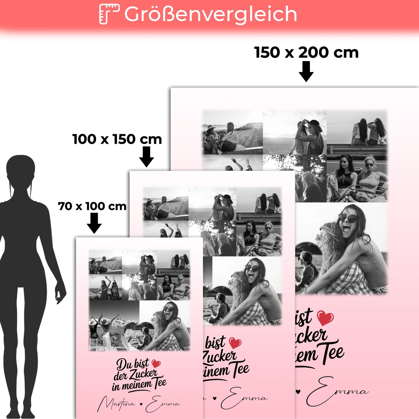 Personalisierte Decke Mit Namen 8 Fotos und 1 Herz Foto Du bist Zucker Geschenkidee 5