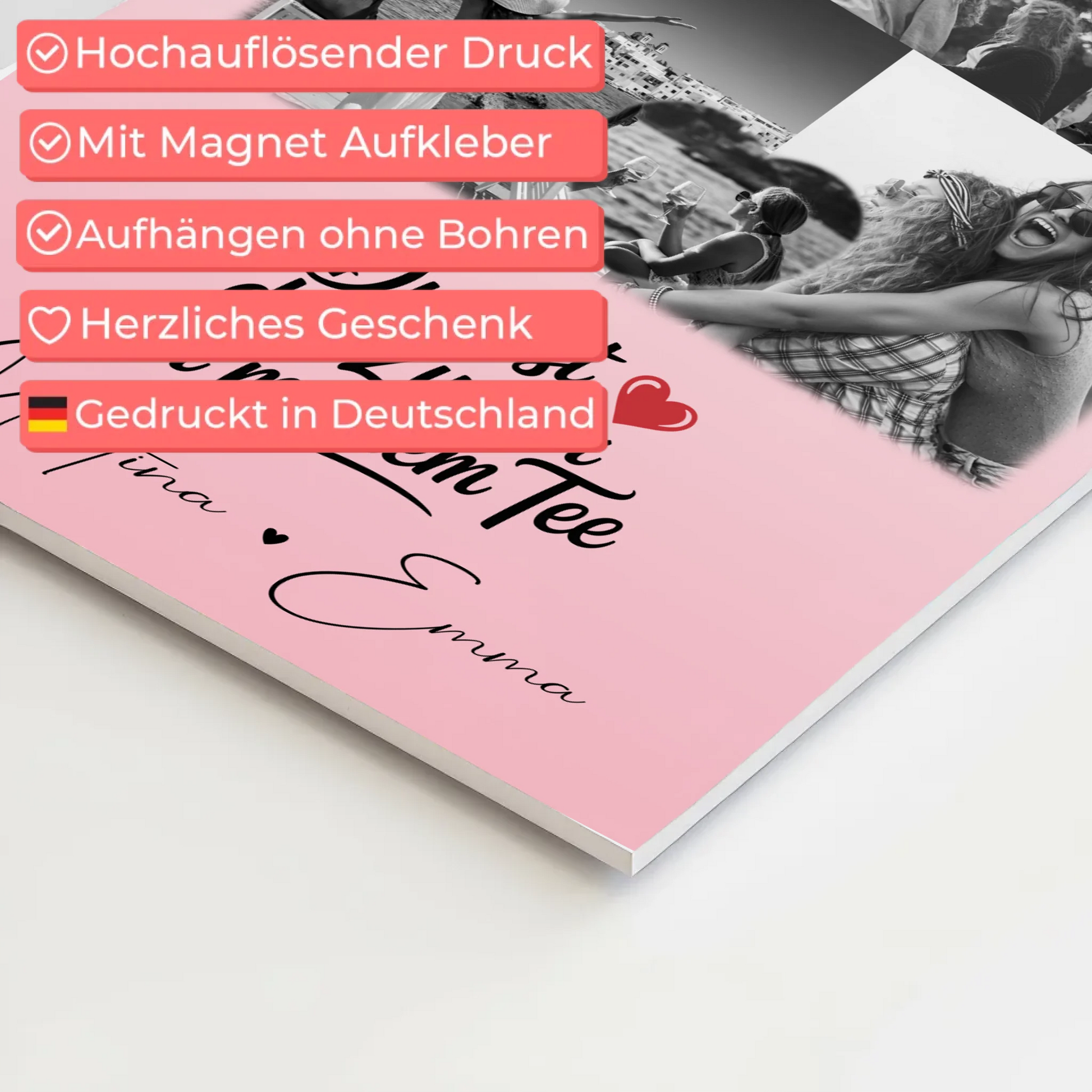 Personalisiertes Beste Freundinnen Fotoboard mit 8 Fotos und 1 Herz Foto Du bist Zucker 4