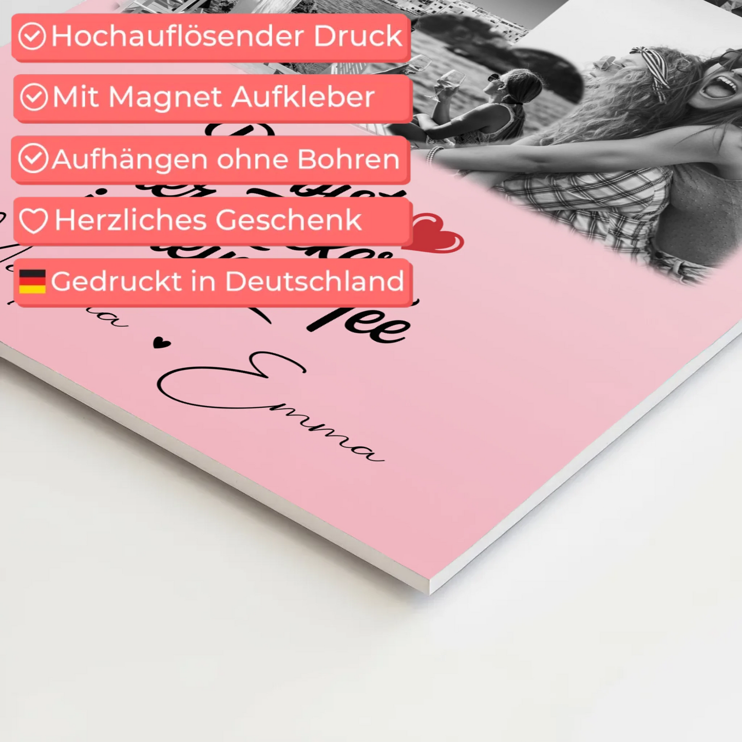 Personalisiertes Beste Freundinnen Fotoboard mit 8 Fotos und 1 Herz Foto Du bist Zucker