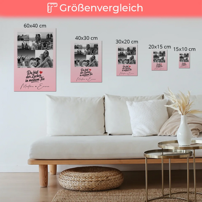 Personalisiertes Beste Freundinnen Fotoboard mit 8 Fotos und 1 Herz Foto Du bist Zucker