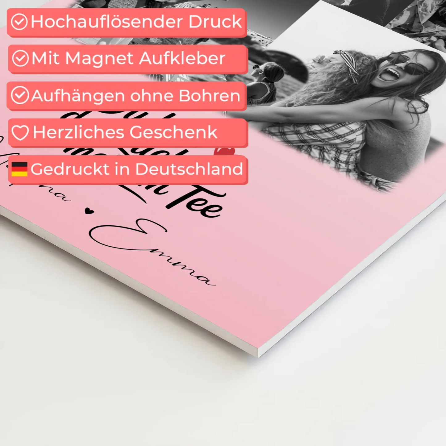 Personalisiertes Beste Freundinnen Fotoboard mit 8 Fotos und 1 Herz Foto Du bist Zucker
