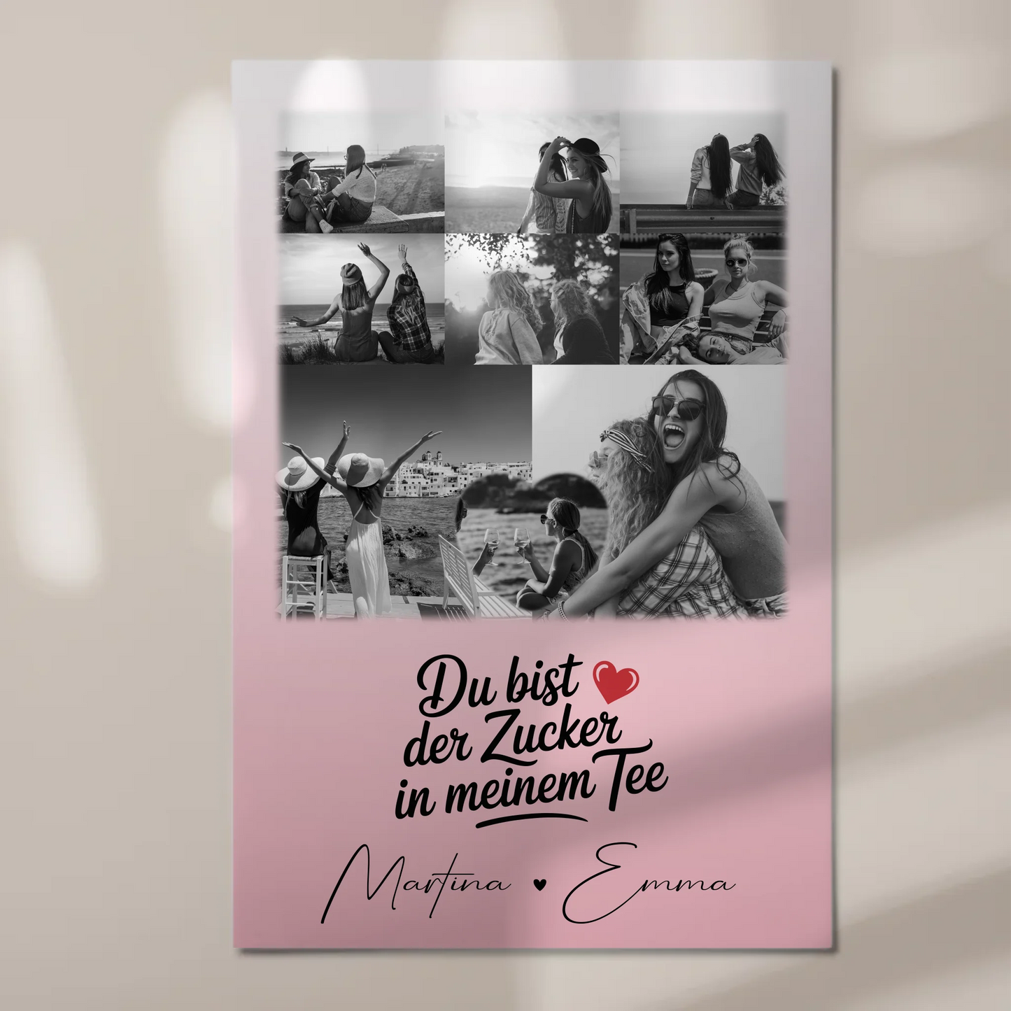 Personalisiertes Beste Freundinnen Fotoboard mit 8 Fotos und 1 Herz Foto Du bist Zucker