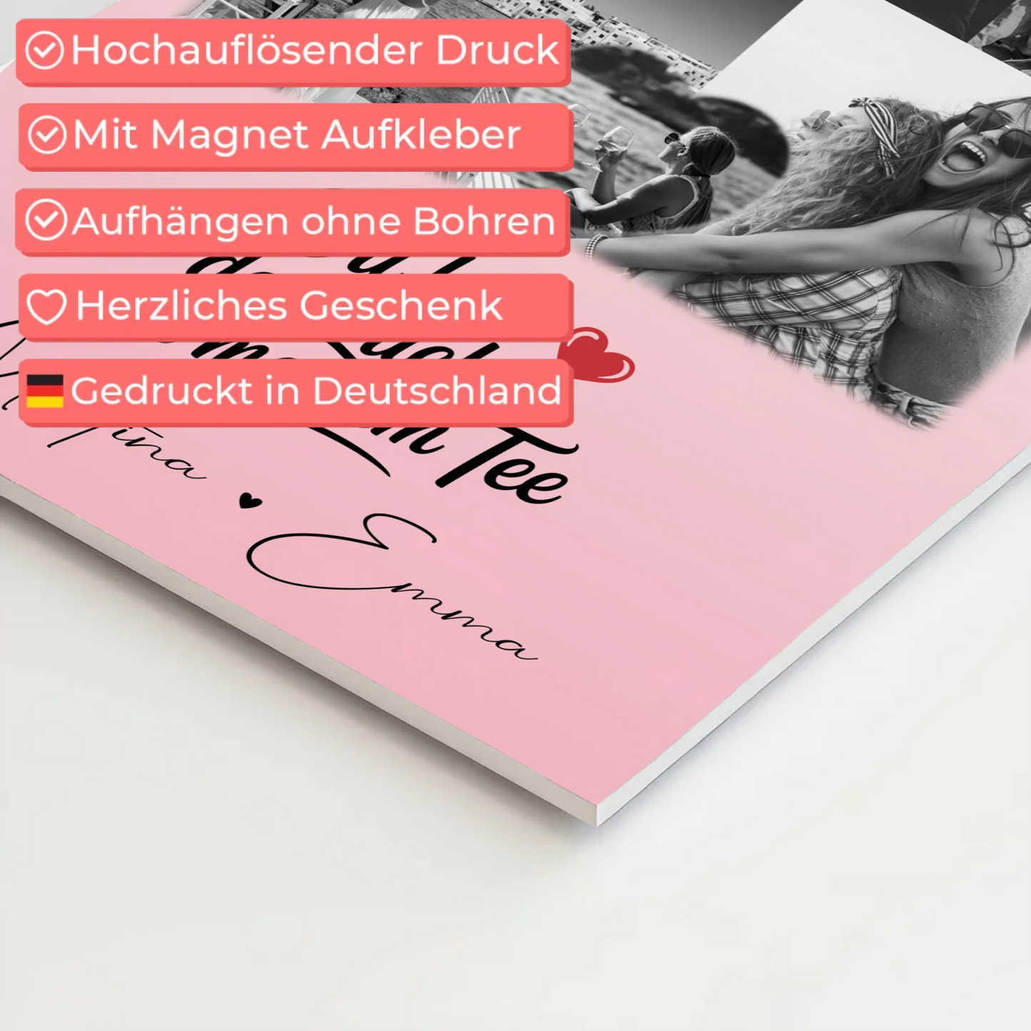 Personalisiertes Beste Freundinnen Fotoboard mit 8 Fotos und 1 Herz Foto Du bist Zucker
