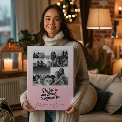 Beste Freundin Leinwand mit 8 Fotos und Herz Foto Du bist Zucker personalisiertes Geschenk 2