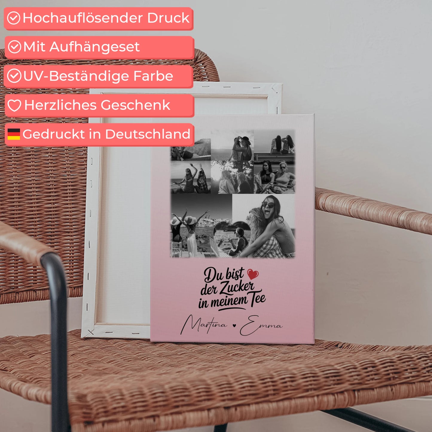 Beste Freundin Leinwand mit 8 Fotos und Herz Foto Du bist Zucker personalisiertes Geschenk 5