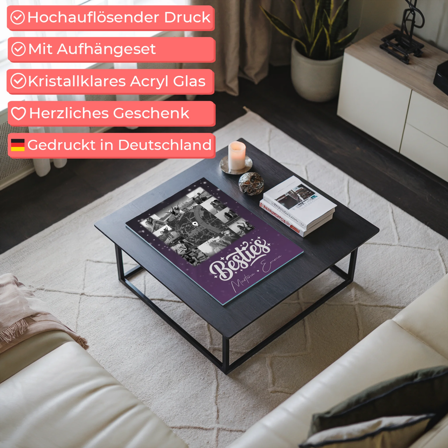 Personalisiertes Freundinnen Bild mit 10 Fotos und Karte in der Mitte Du komisch Ich komisch Geht Schief