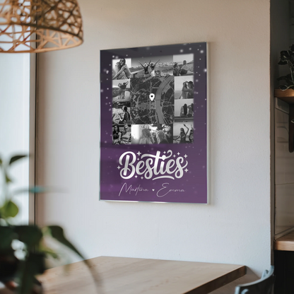 Personalisiertes Freundinnen Bild mit 10 Fotos und Karte in der Mitte Du komisch Ich komisch Geht Schief