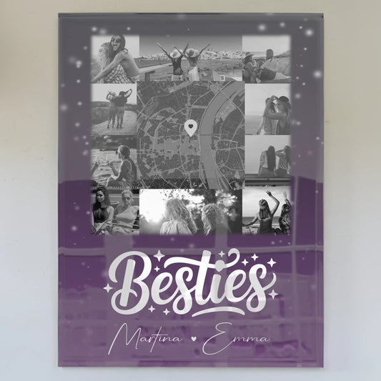 Personalisiertes Freundinnen Bild mit 10 Fotos und Karte in der Mitte Du komisch Ich komisch Geht Schief