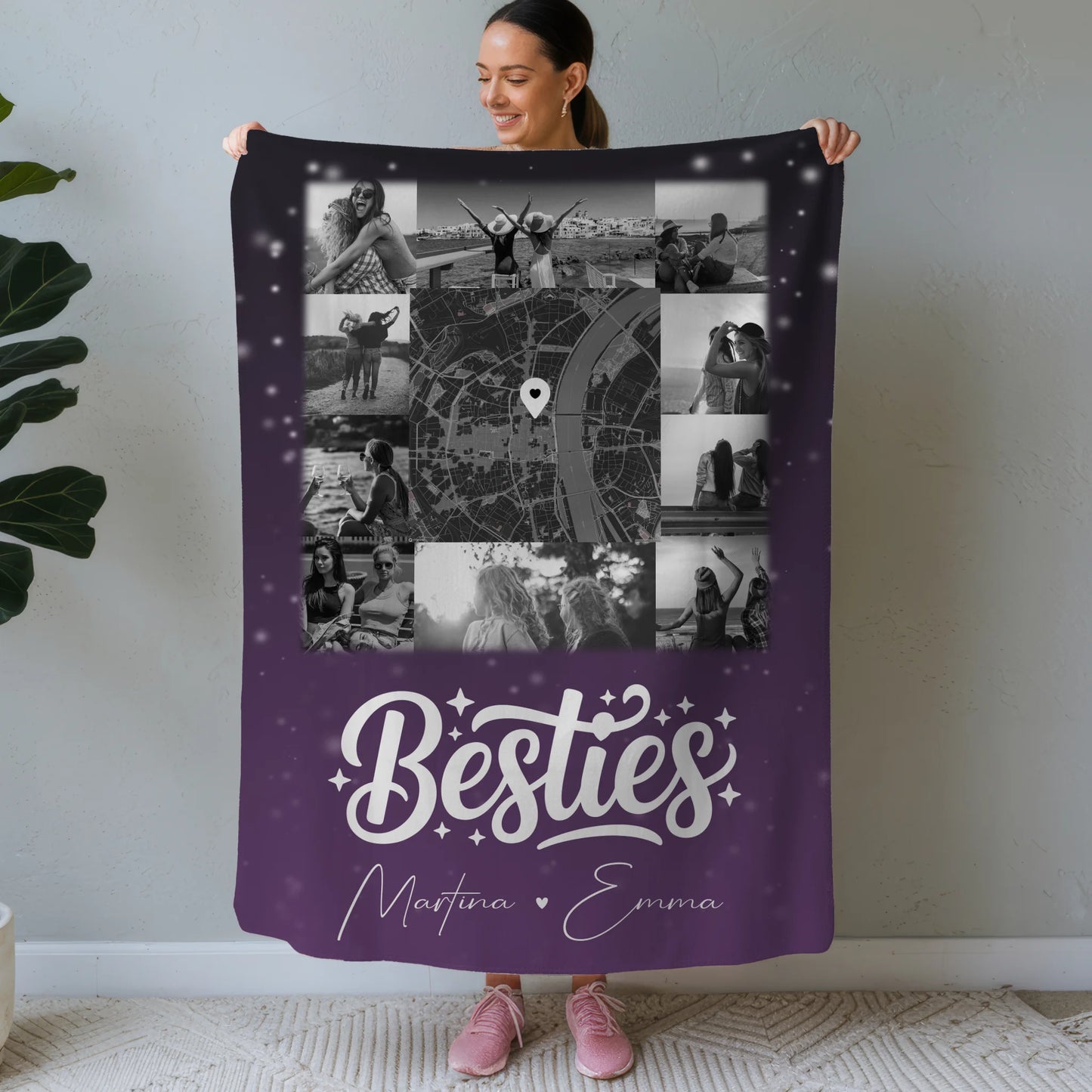 Personalisierte Decke Mit Namen 10 Fotos und Karte in der Mitte Du komisch Ich komisch Geht Schief 1