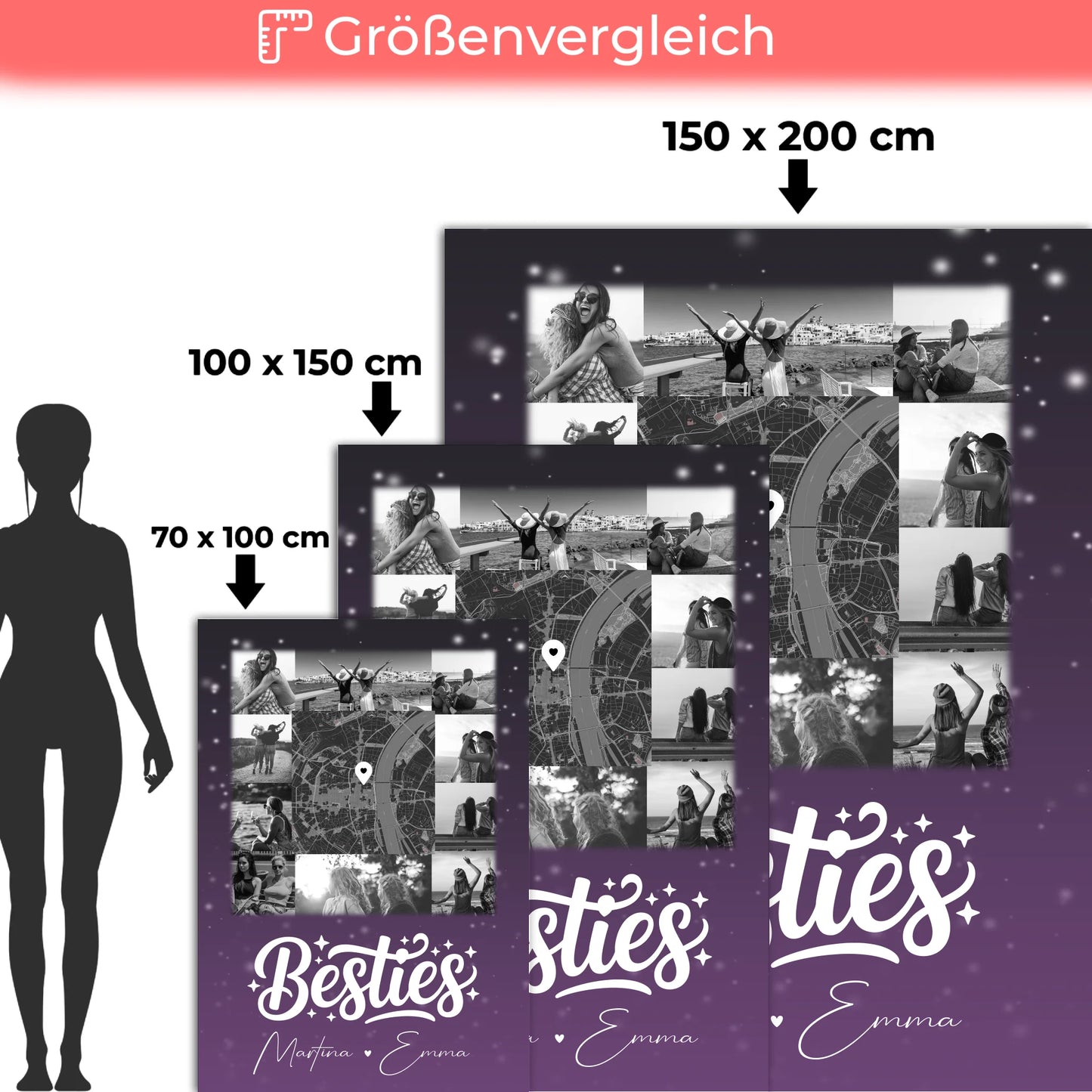 Personalisierte Decke Mit Namen 10 Fotos und Karte in der Mitte Du komisch Ich komisch Geht Schief 5