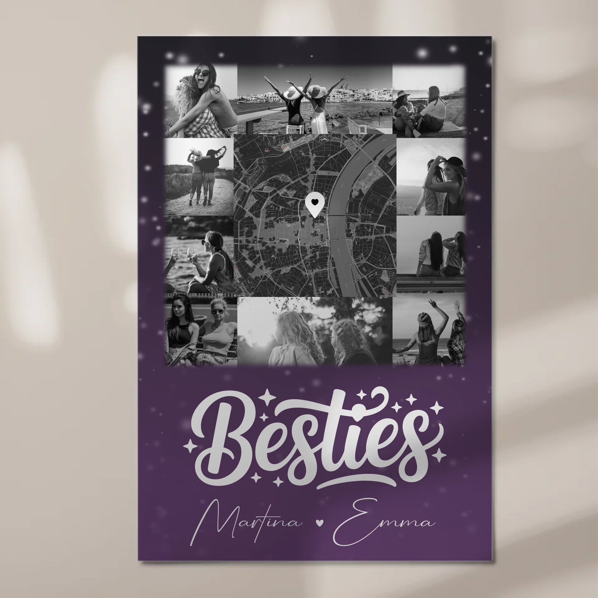 Personalisiertes Fotoboard Beste Freundin mit 10 Fotos und Karte in der Mitte 1