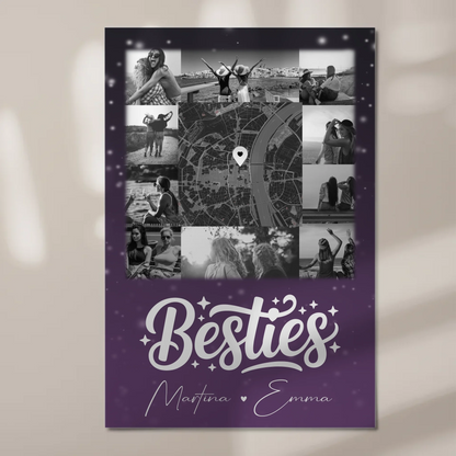 Personalisiertes Fotoboard Beste Freundin mit 10 Fotos und Karte in der Mitte 1