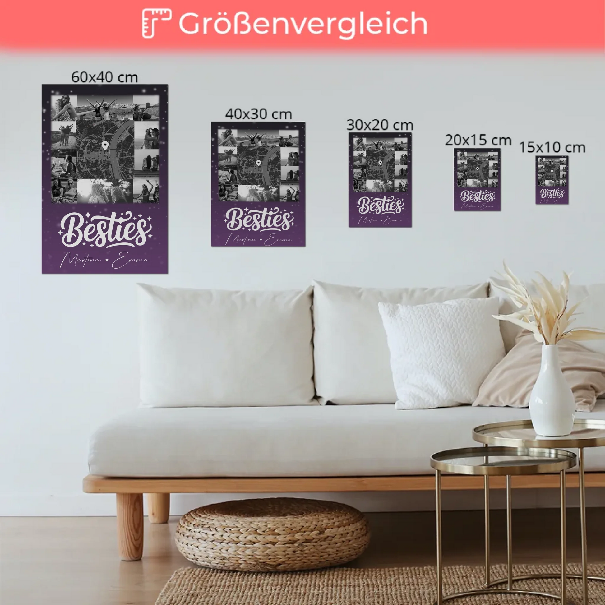 Personalisiertes Fotoboard Beste Freundin mit 10 Fotos und Karte in der Mitte 6