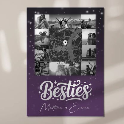 Personalisiertes Fotoboard Beste Freundin mit 10 Fotos und Karte in der Mitte 7