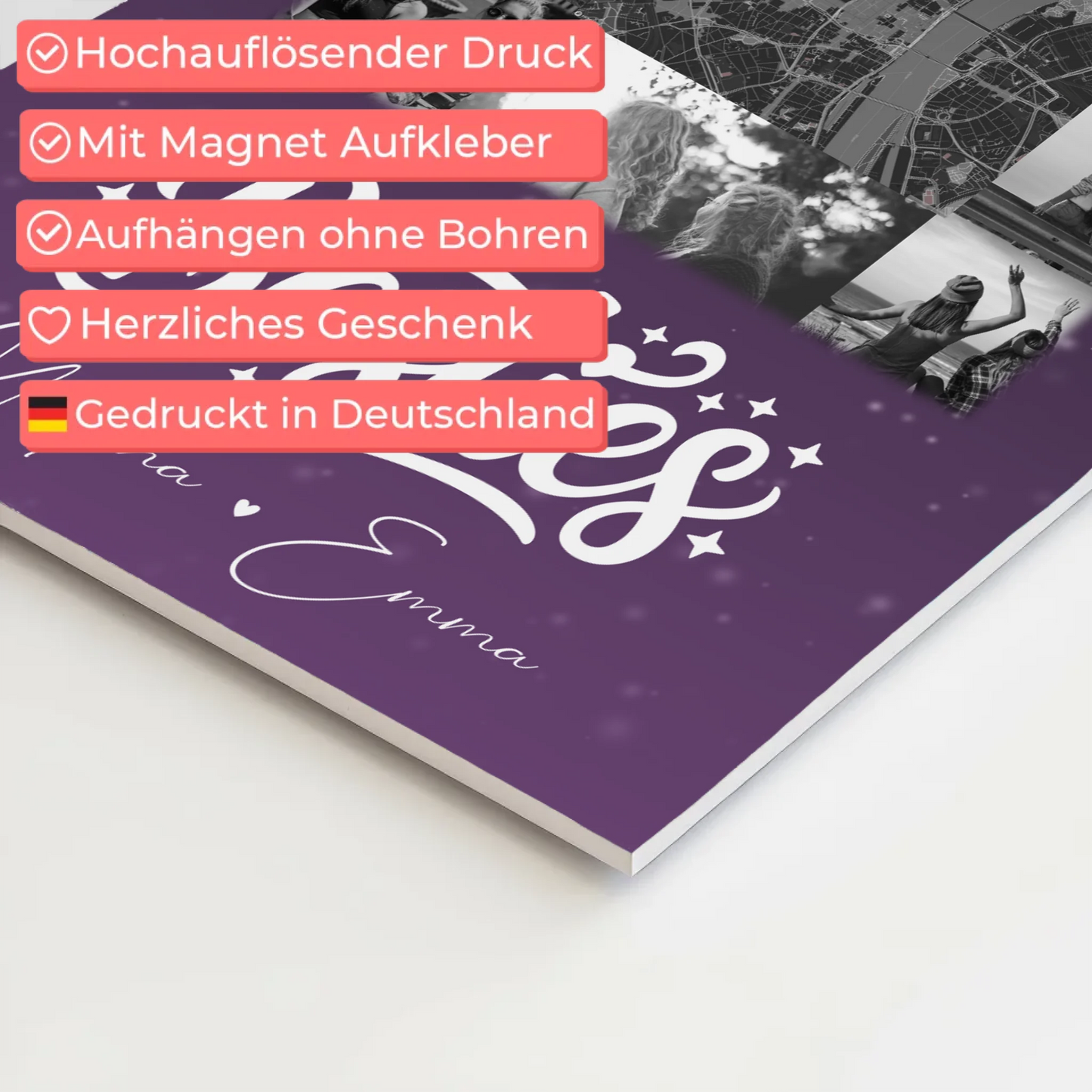 Personalisiertes Fotoboard Beste Freundin mit 10 Fotos und Karte in der Mitte 10