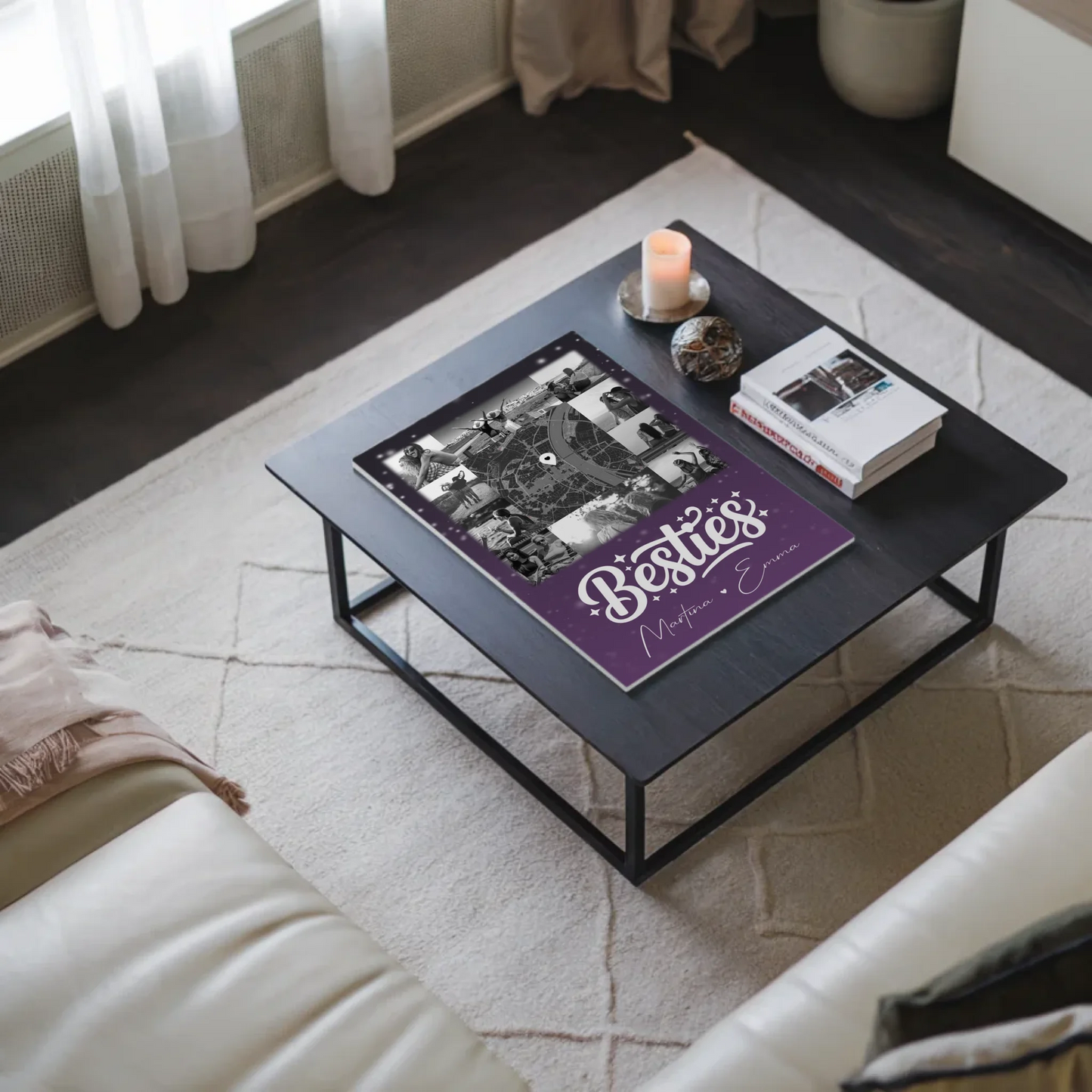 Personalisiertes Fotoboard Beste Freundin mit 10 Fotos und Karte in der Mitte