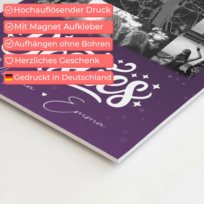 Personalisiertes Fotoboard Beste Freundin mit 10 Fotos und Karte in der Mitte