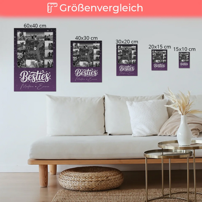 Personalisiertes Fotoboard Beste Freundin mit 10 Fotos und Karte in der Mitte
